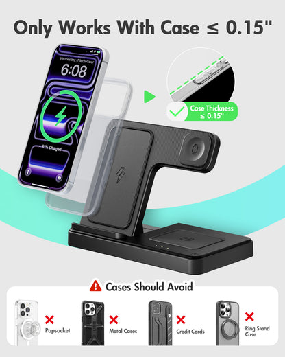 Wireless Charger iPhone Charging Station: 3 in 1 Charger Stand Multiple Devices for Apple - iPhone 16 15 14 Pro Max 13 12 11 - Watch 10 9 8 7 6 5 4 3 2 SE and Ultra Series - Airpods 4 3 2 Pro