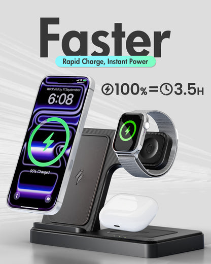 Wireless Charger iPhone Charging Station: 3 in 1 Charger Stand Multiple Devices for Apple - iPhone 16 15 14 Pro Max 13 12 11 - Watch 10 9 8 7 6 5 4 3 2 SE and Ultra Series - Airpods 4 3 2 Pro